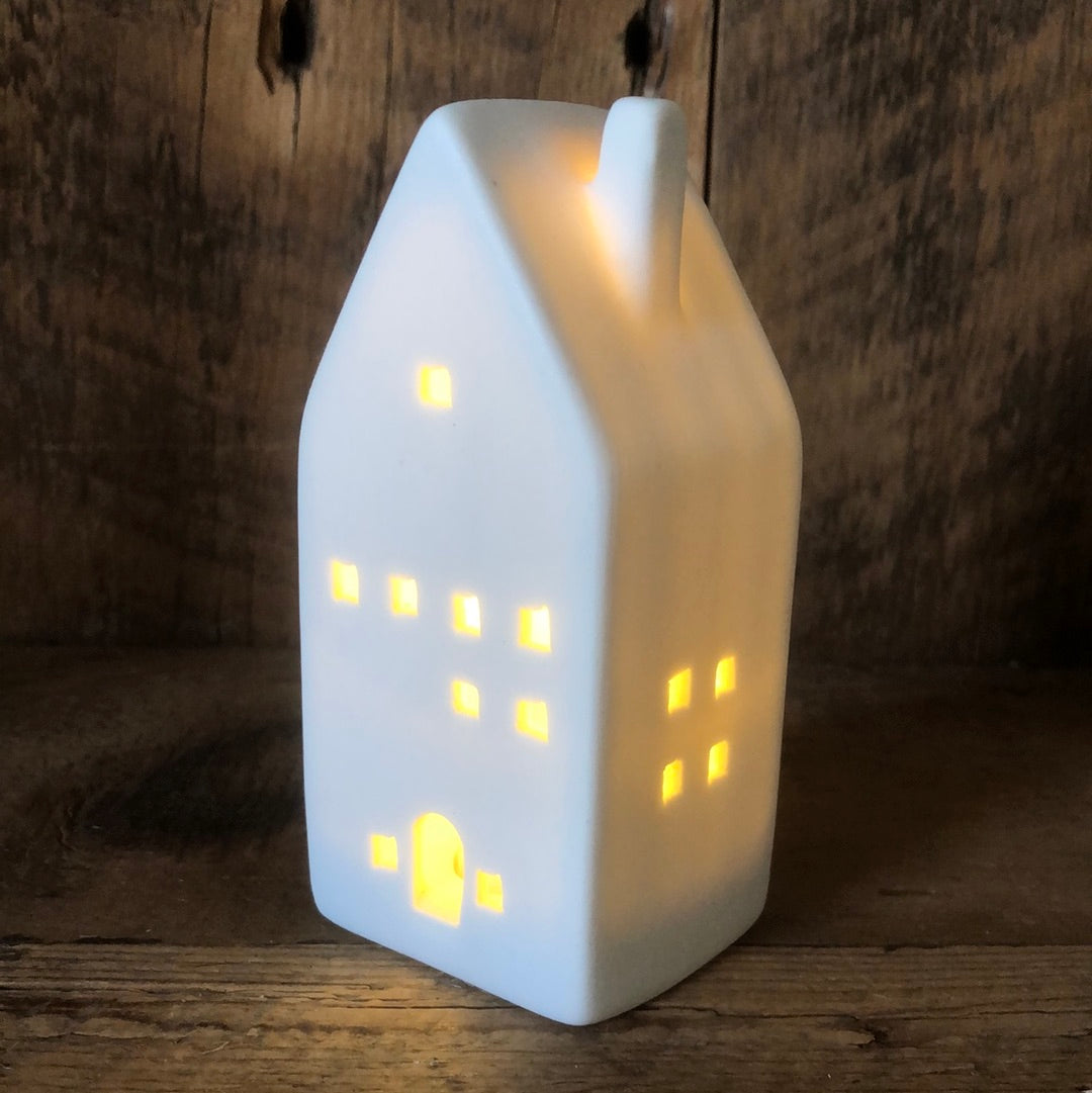 White Ceramic LED Holiday House Small