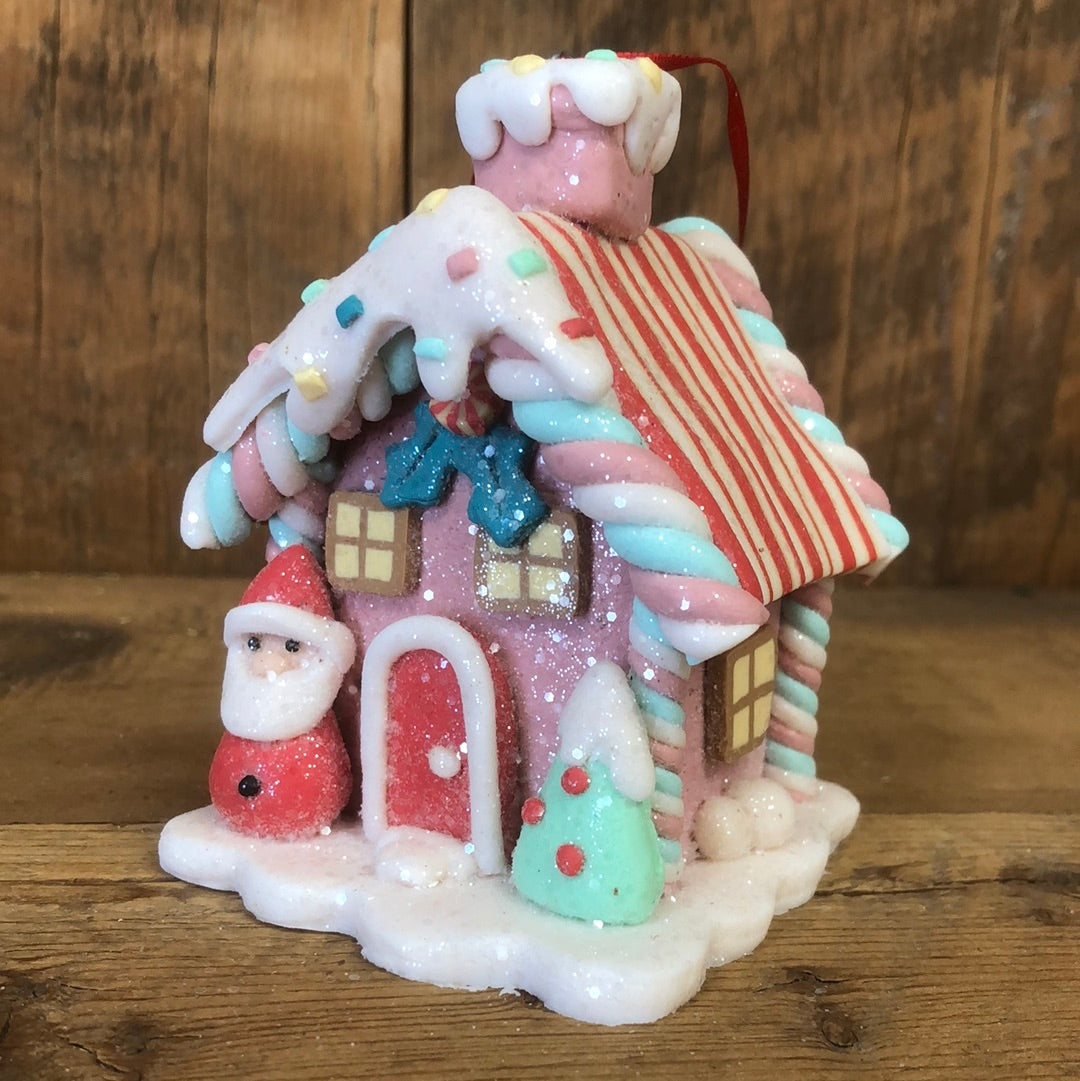 Clay Gingerbread House Ornament Pink