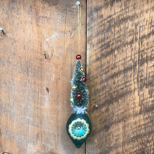 Retro Bottle Brush Tree Blue Ball Ornament