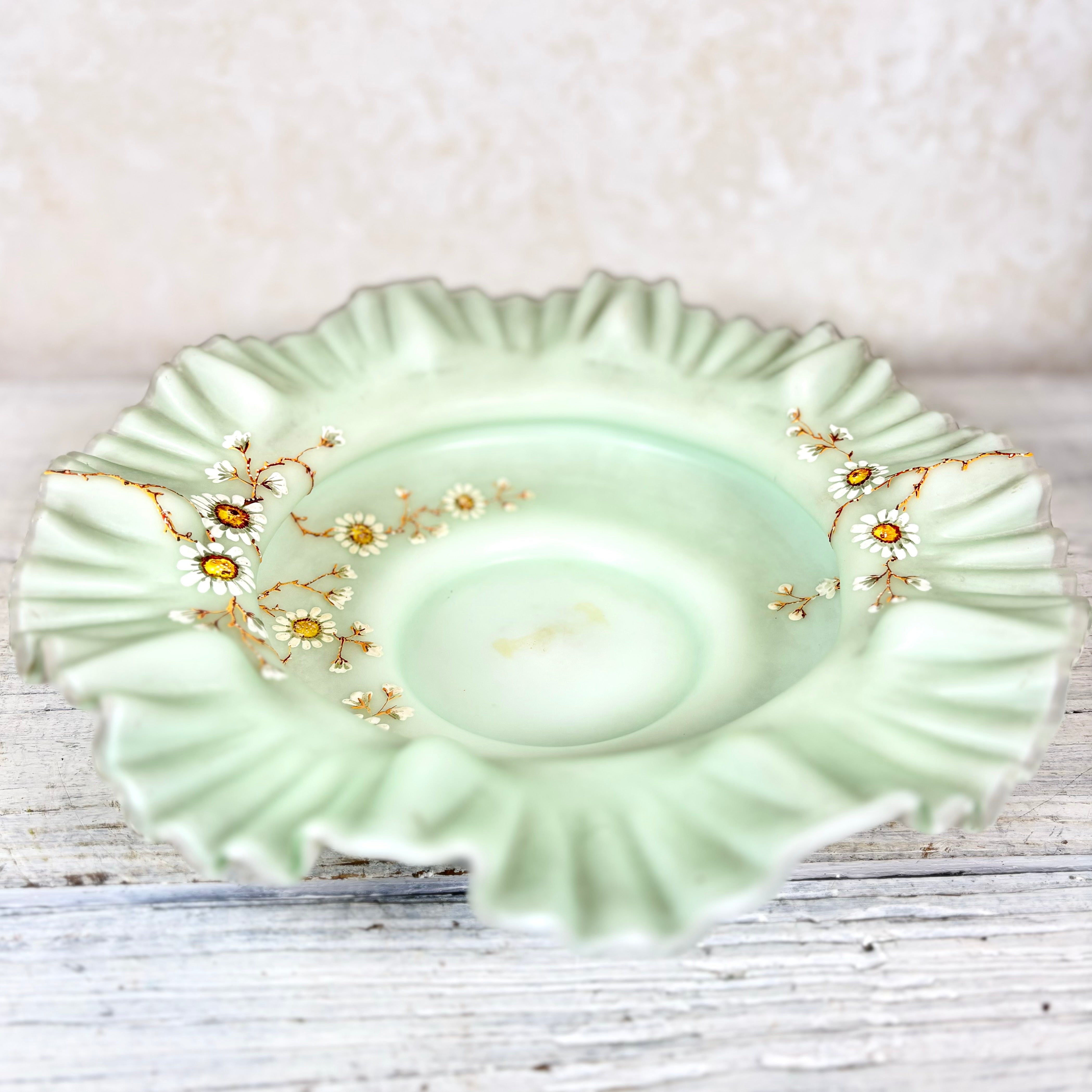 Vintage Fenton Satin Glass Ruffled Bowl