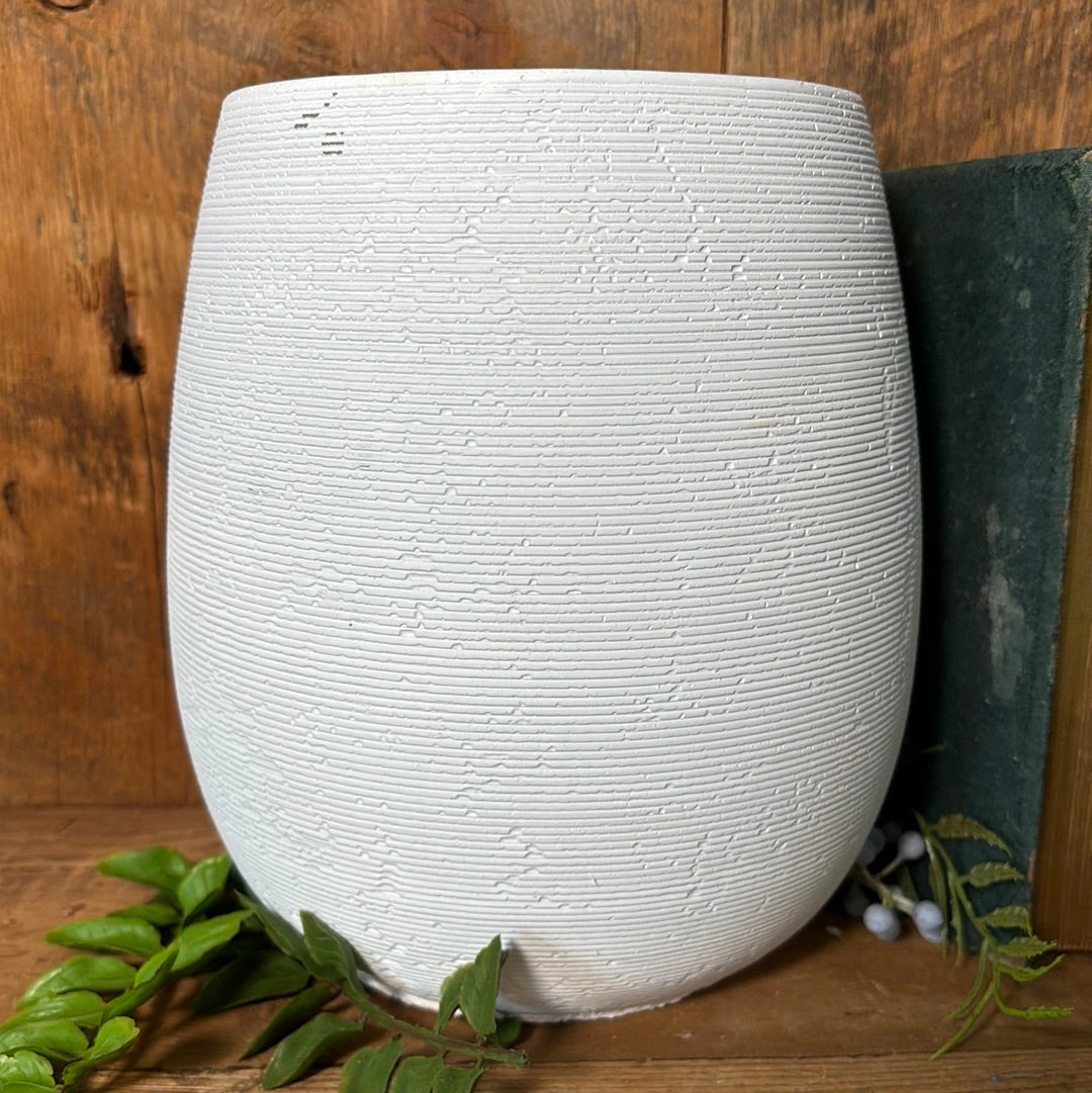 Cement White Horizontal Groove Pot Large