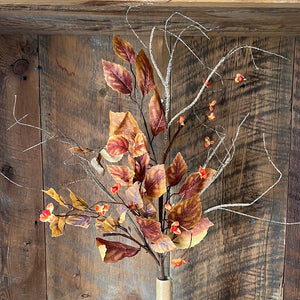 Autumn Beech Leaf and Bittersweet Spray Stem Rust Orange