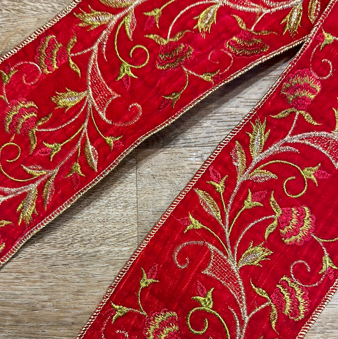 Lime-Gold-n-Red Embroidered Ribbon Five Yard – Branches Designs