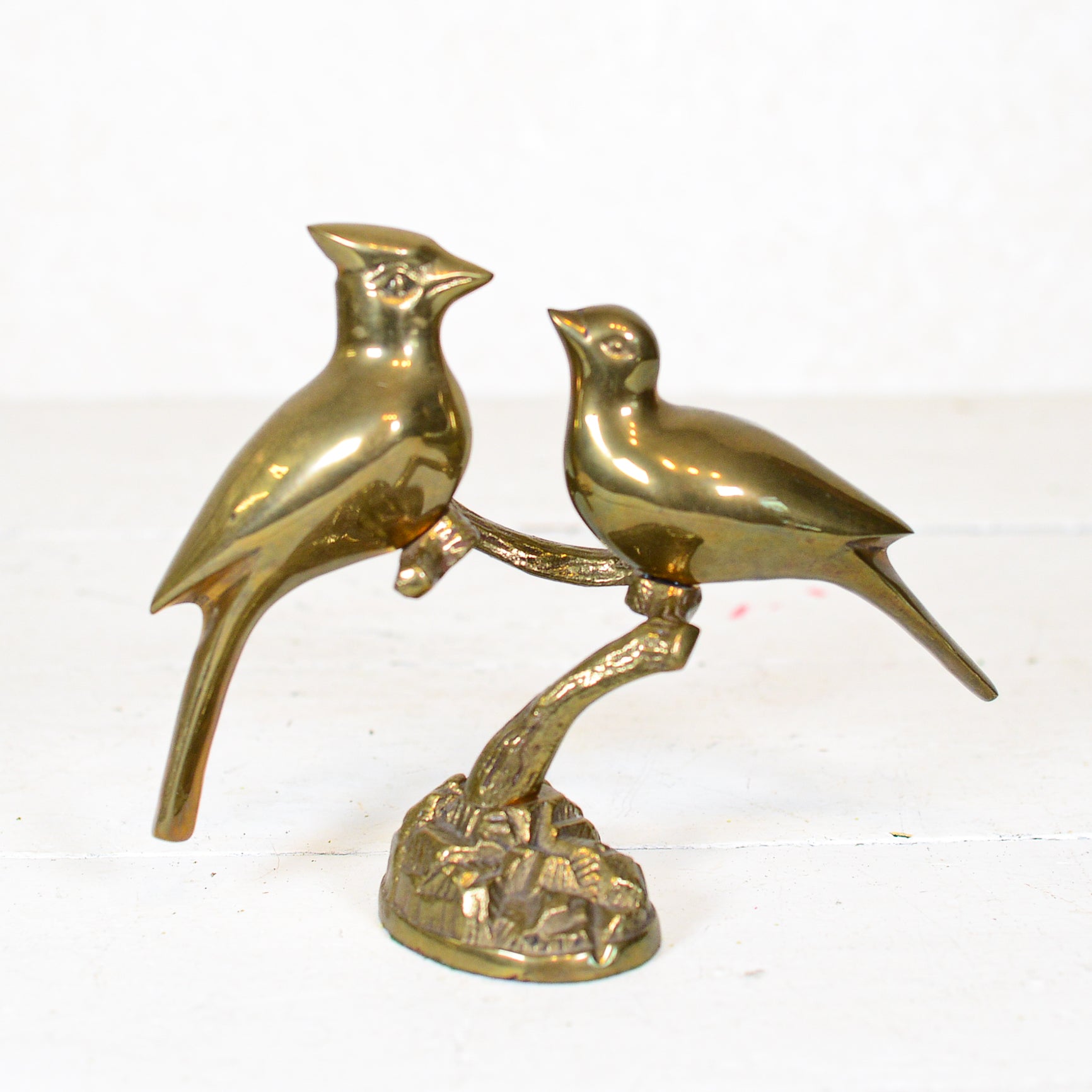 Antique Brass Bird Couple on Pedestal