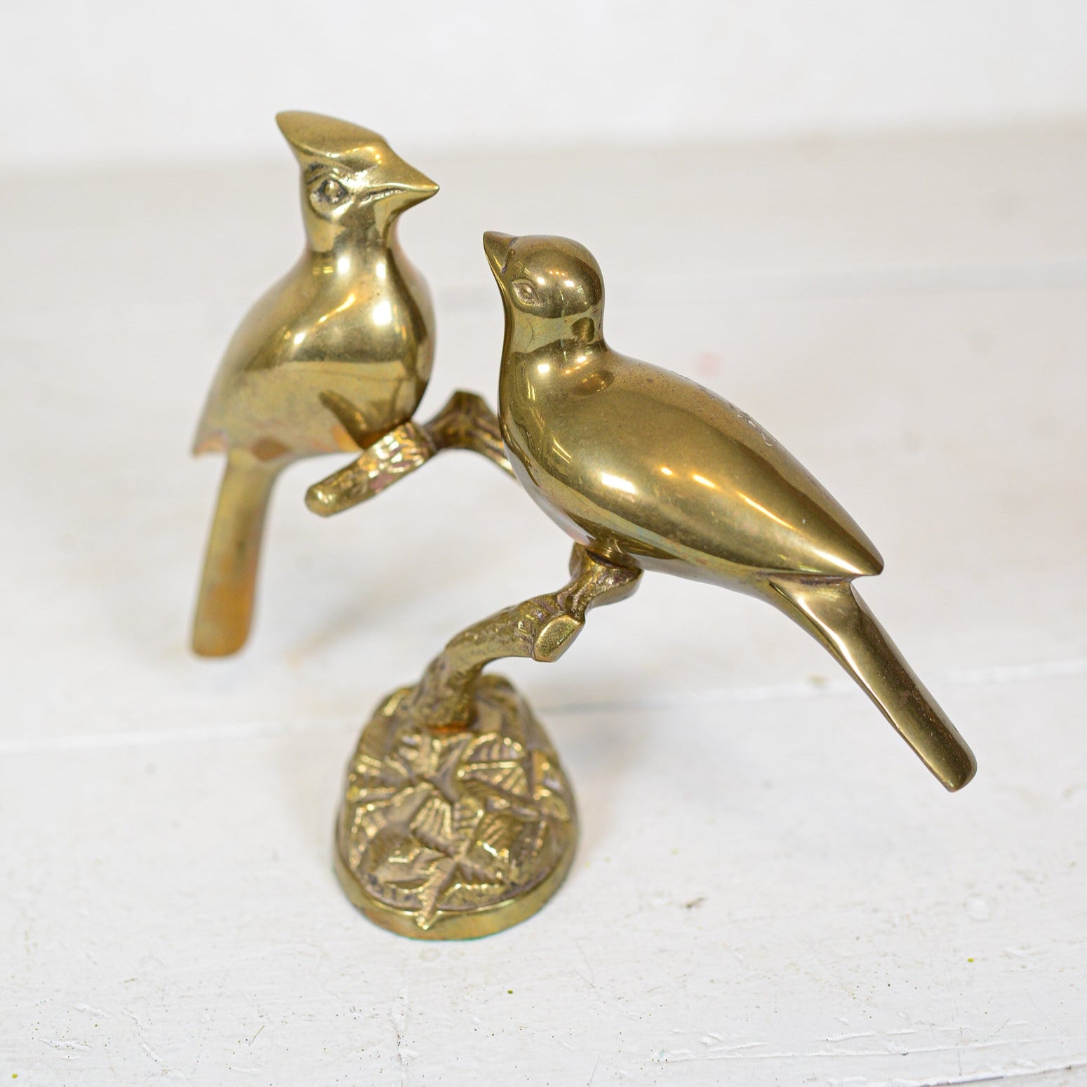 Antique Brass Bird Couple on Pedestal