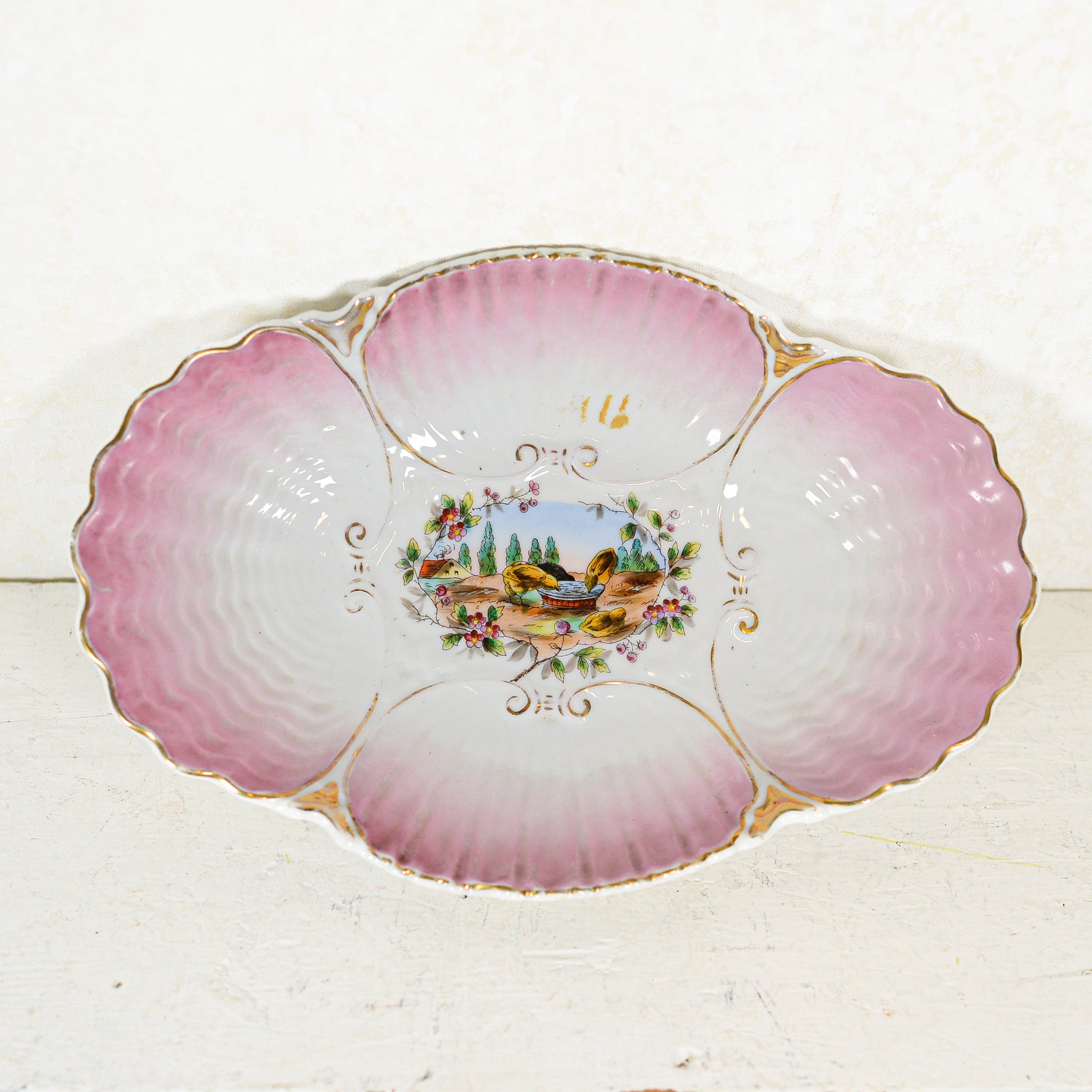 Antique German Porcelain Scalloped Bowl