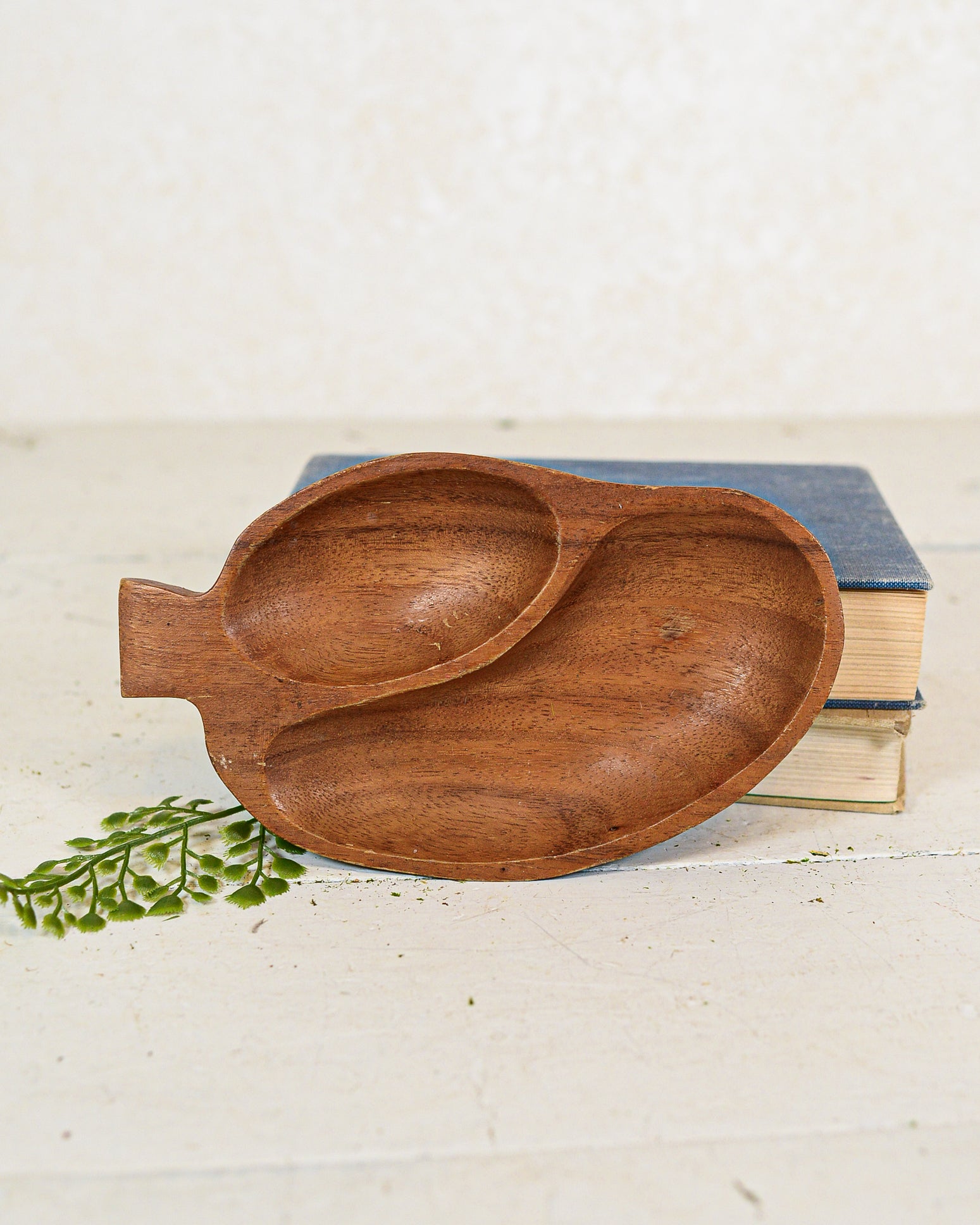 Vintage Monkey Pod Wood Leaf Divided Tray