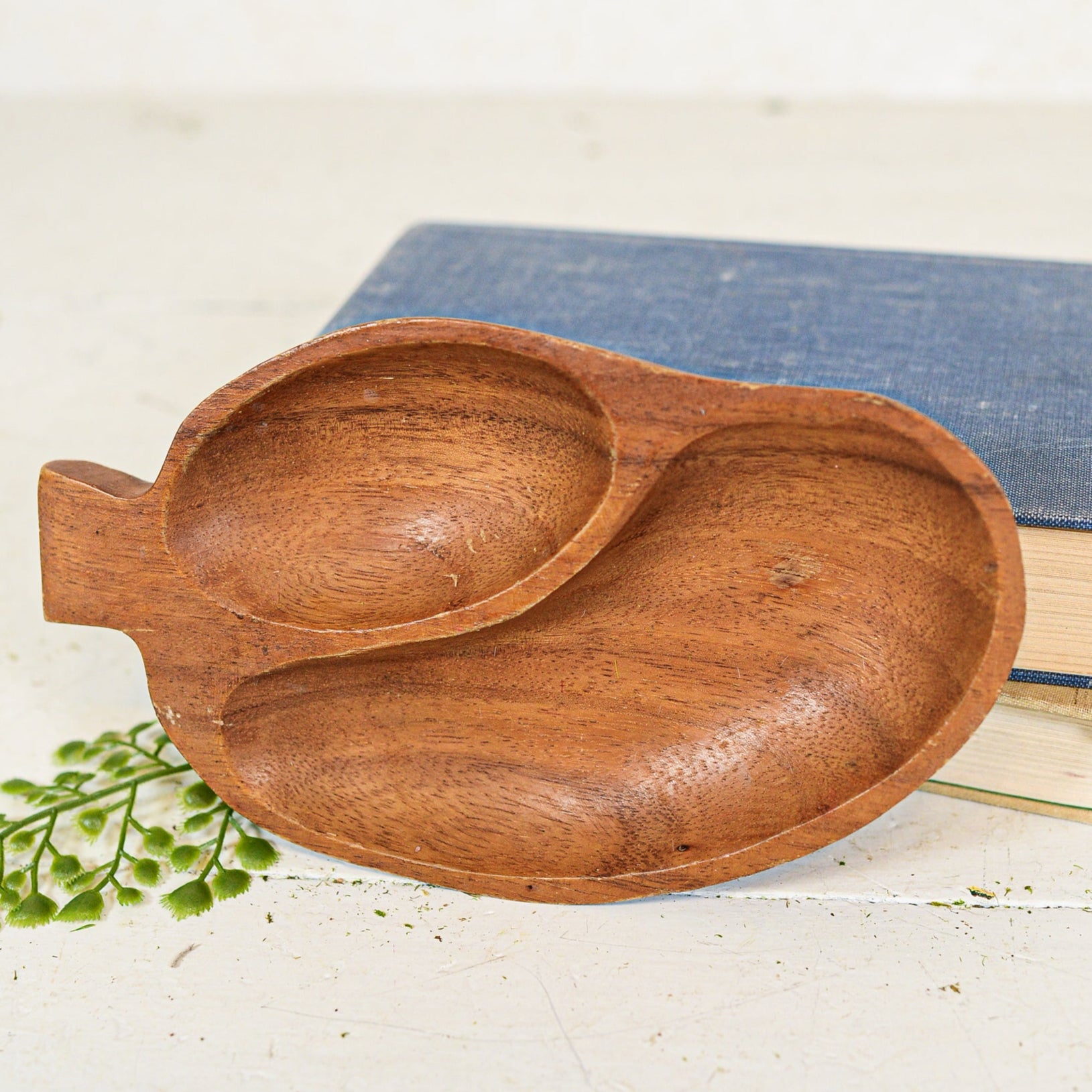 Vintage Monkey Pod Wood Leaf Divided Tray