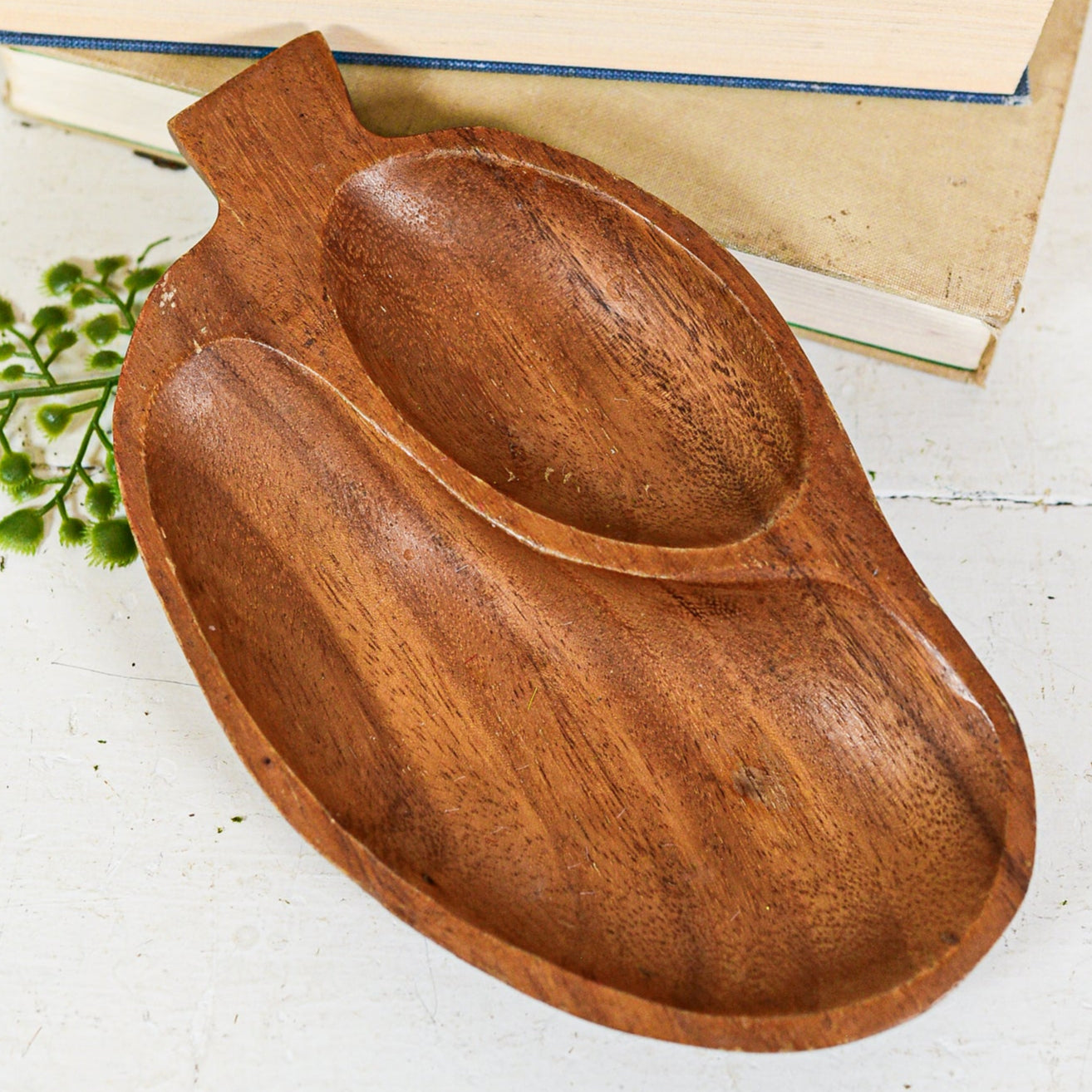 Vintage Monkey Pod Wood Leaf Divided Tray