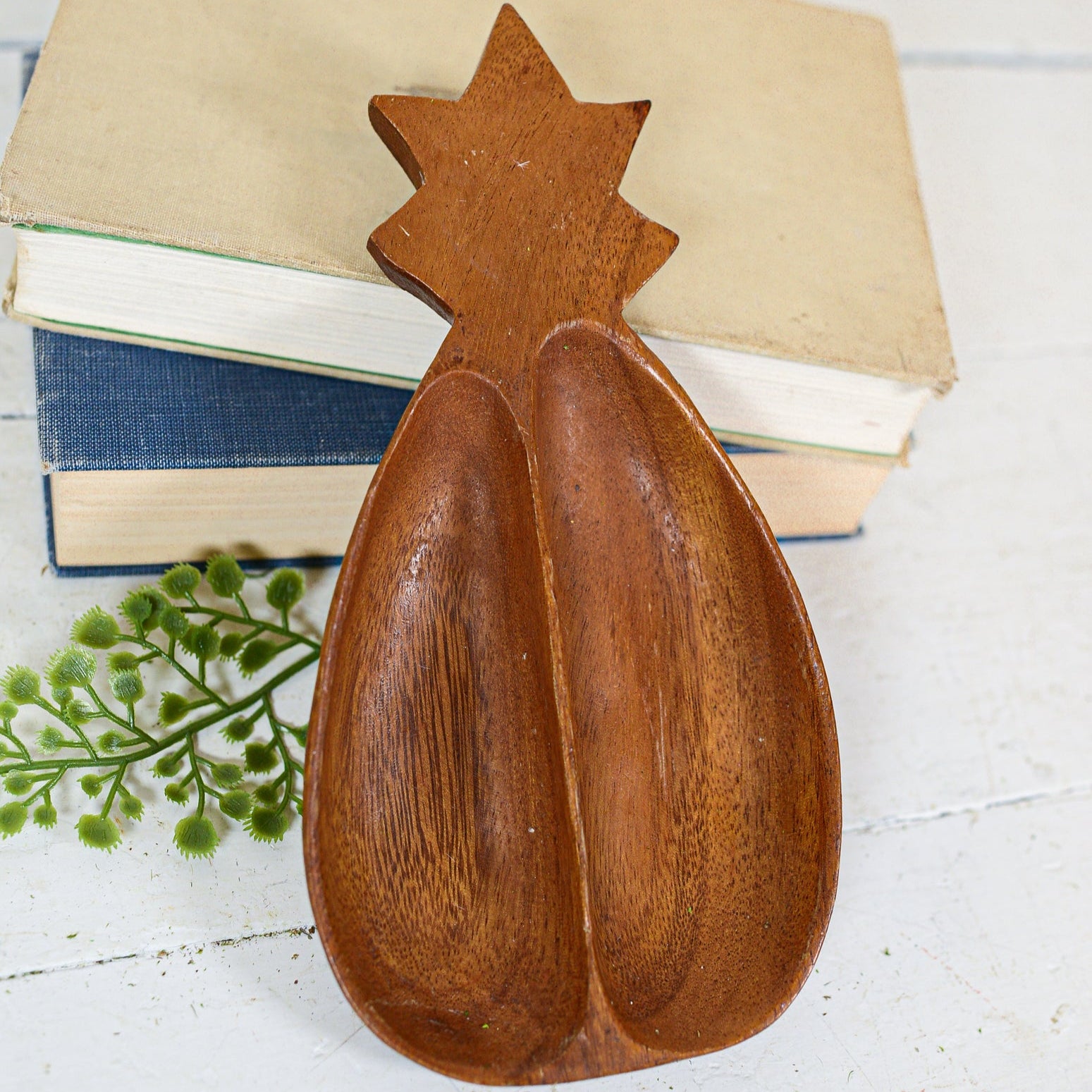 Vintage Monkey Pod Wood Pineapple Divided Tray