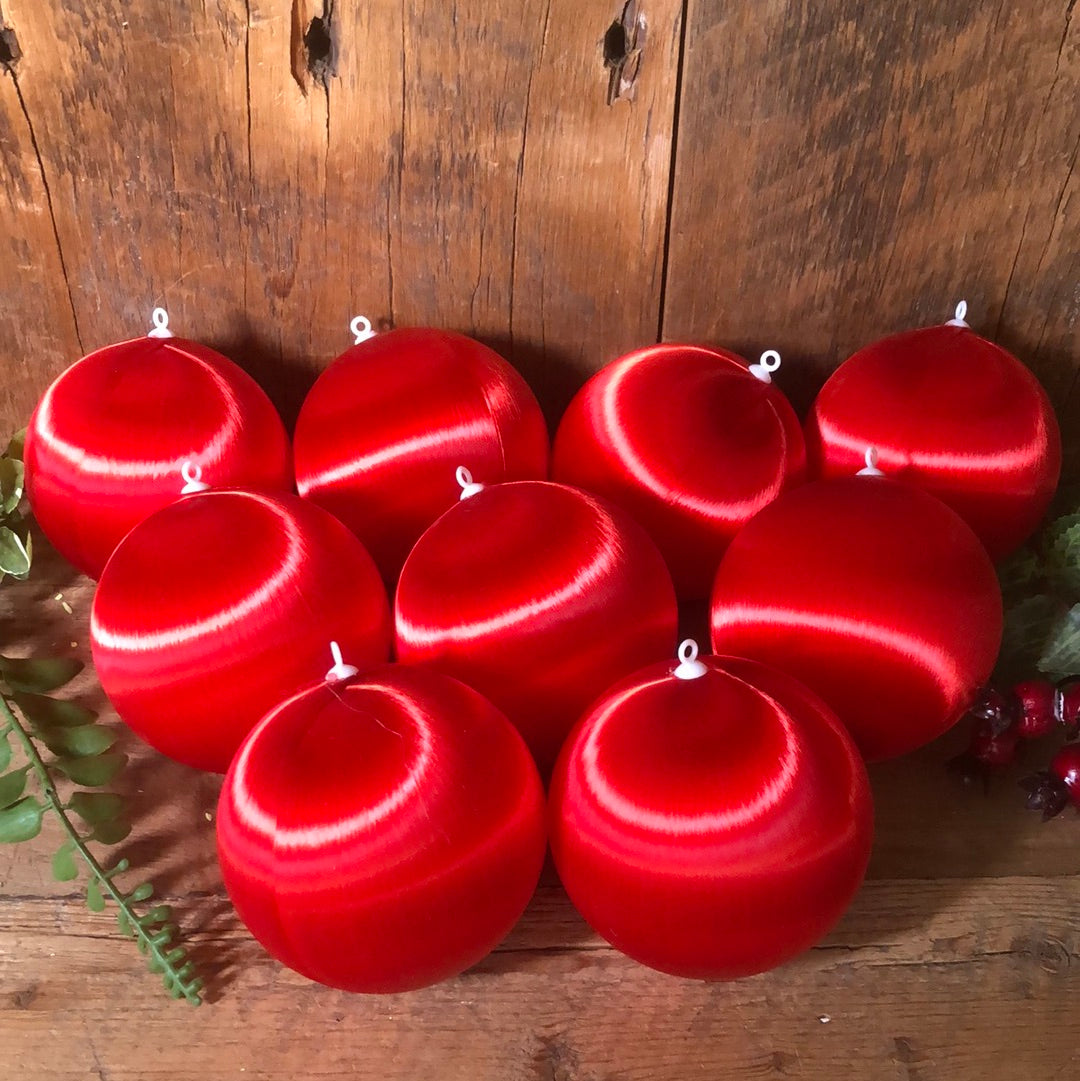 Red Satin Ball Ornaments Box of Nine