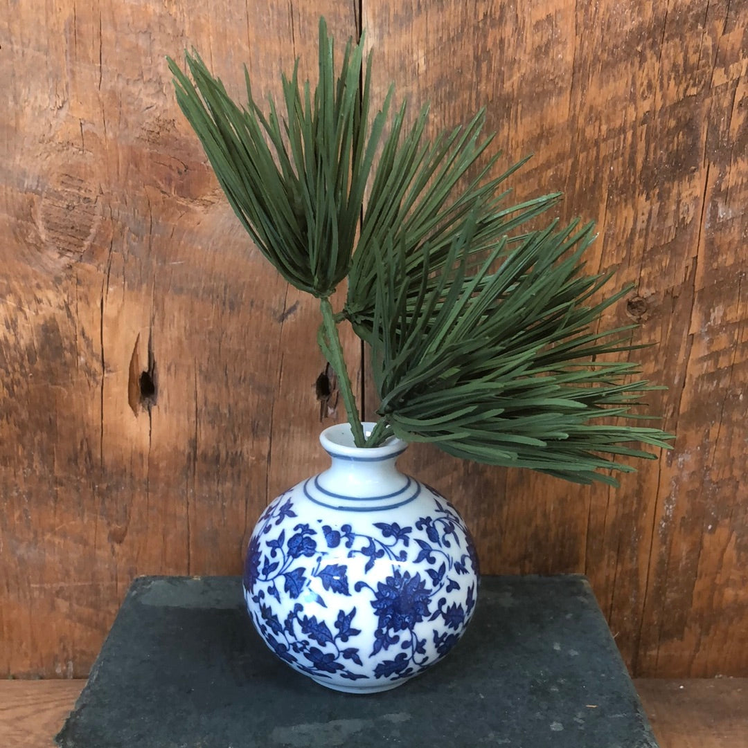 Fir Pine in Blue White Porcelain Mini Vase