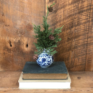 Cedar Pine in Blue White Porcelain Mini Vase