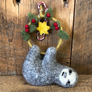 Mellow Sloth Critter with Wreath Ornament