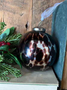 Clear Amber Glass Mercury Animal Print Ball Ornament