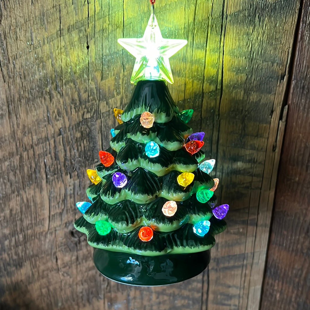 Vintage Green Lighted Tree Ornament