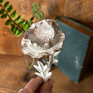 Resin and Metal Poppy with Leaf