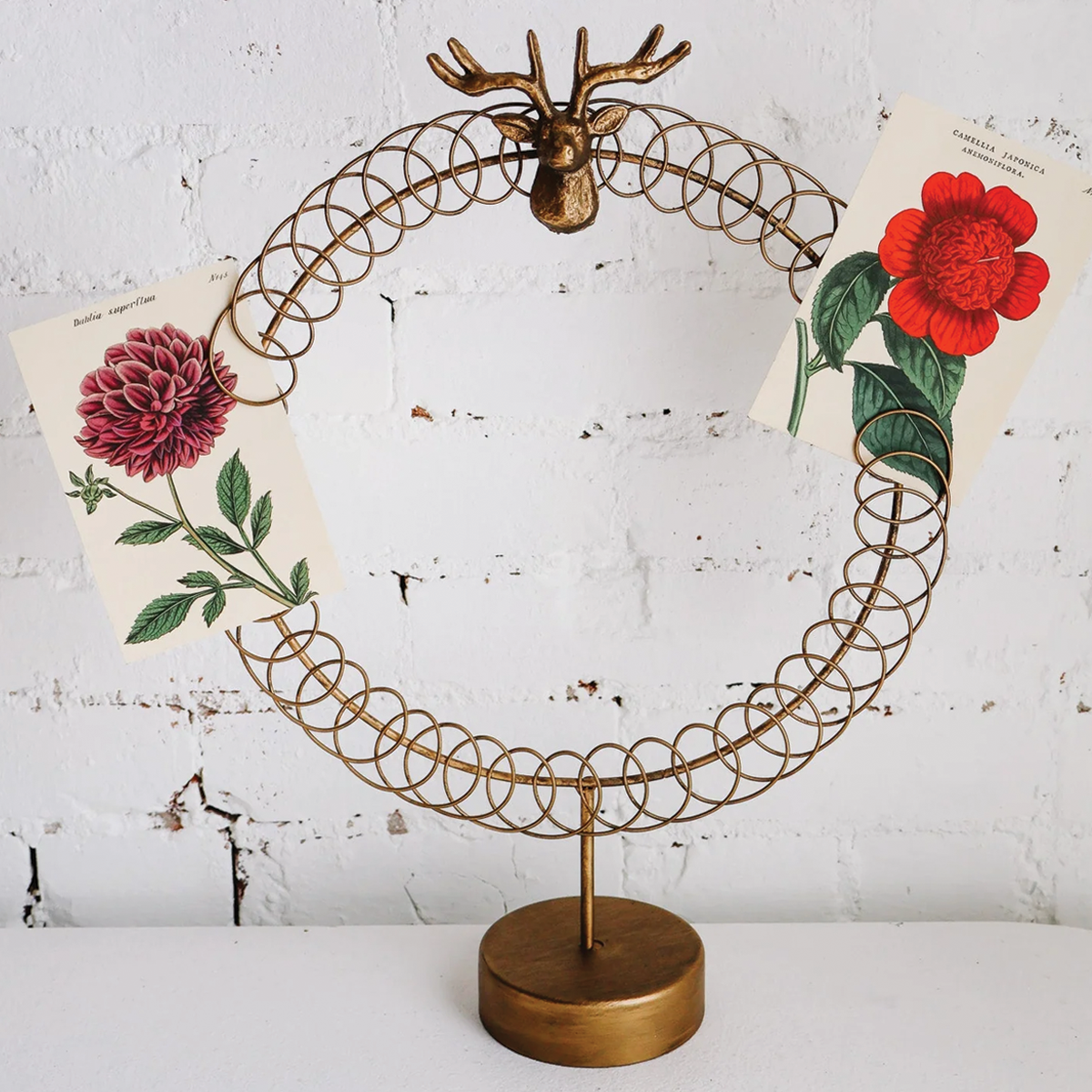 Round Wire Deer Christmas Card Holder Stand