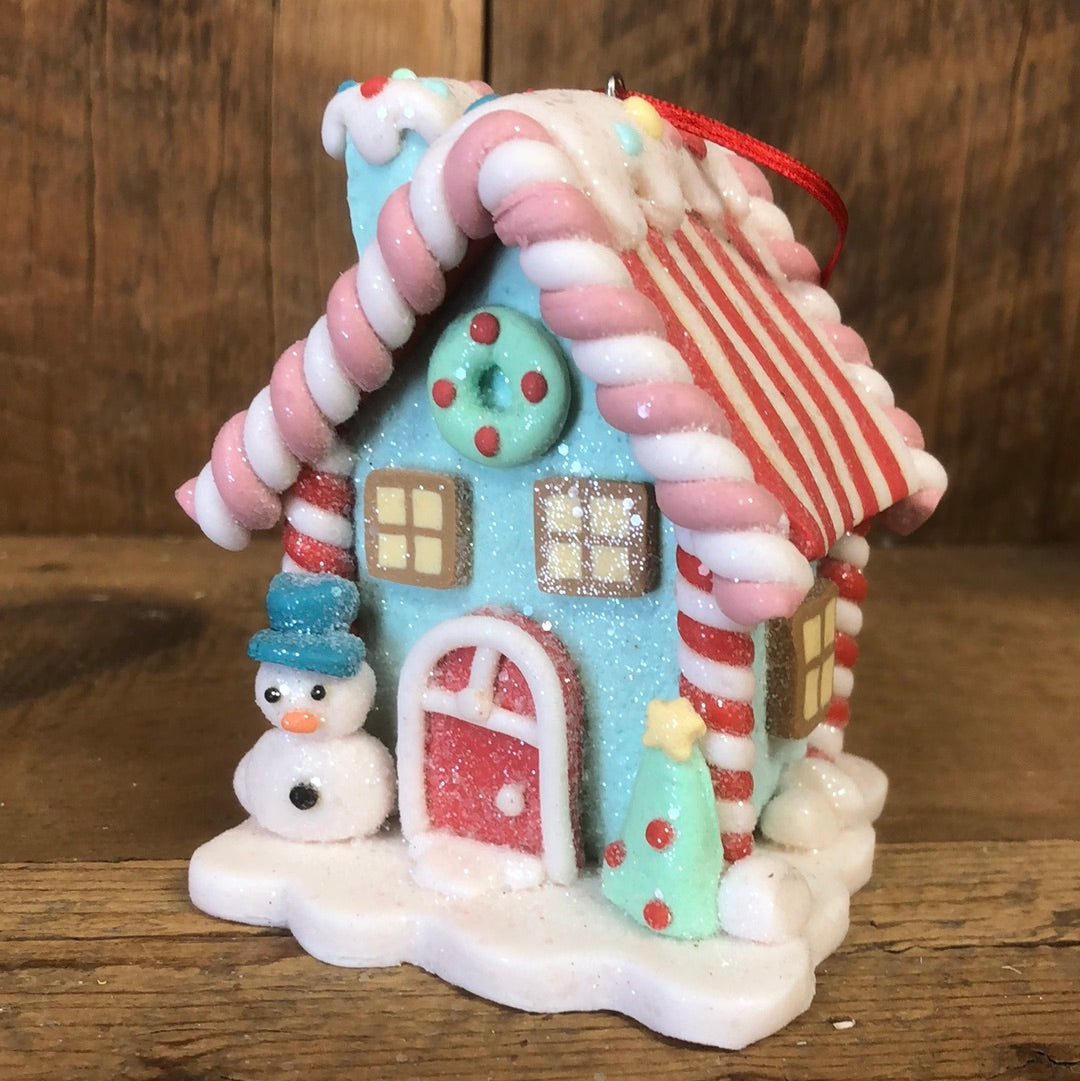 Clay Gingerbread House Ornament Blue