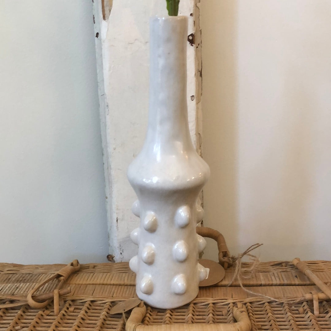 White Glazed Budvase with Knobs