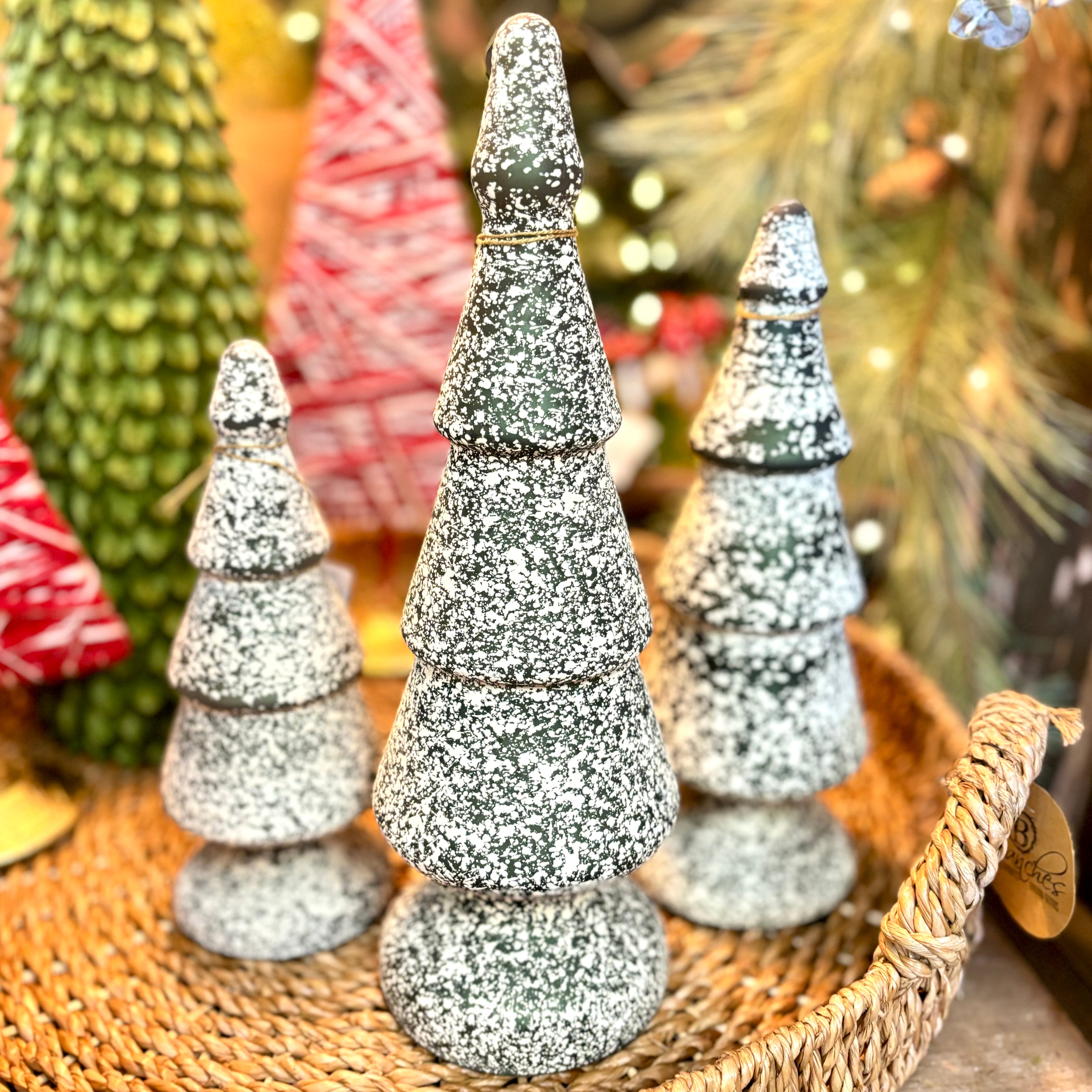 Dark Green and White Speckle Glass Tree Large