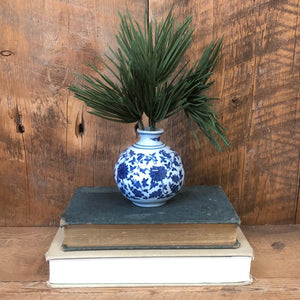 Fir Pine in Blue White Porcelain Mini Vase