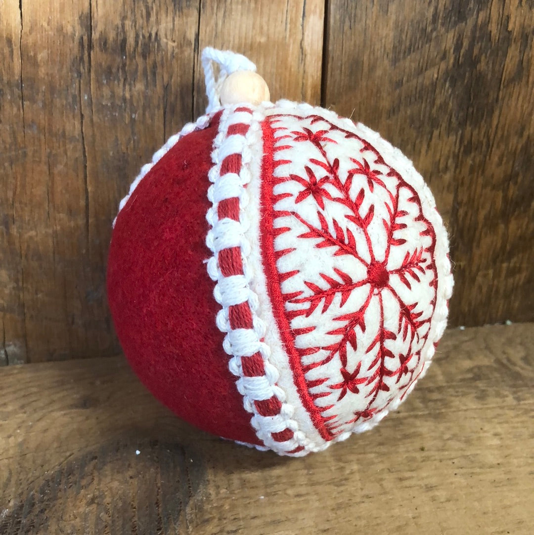 Embroidered Felt Snowflake Ball Ornament