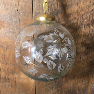Clear Glass Etched Branch Ball Ornament