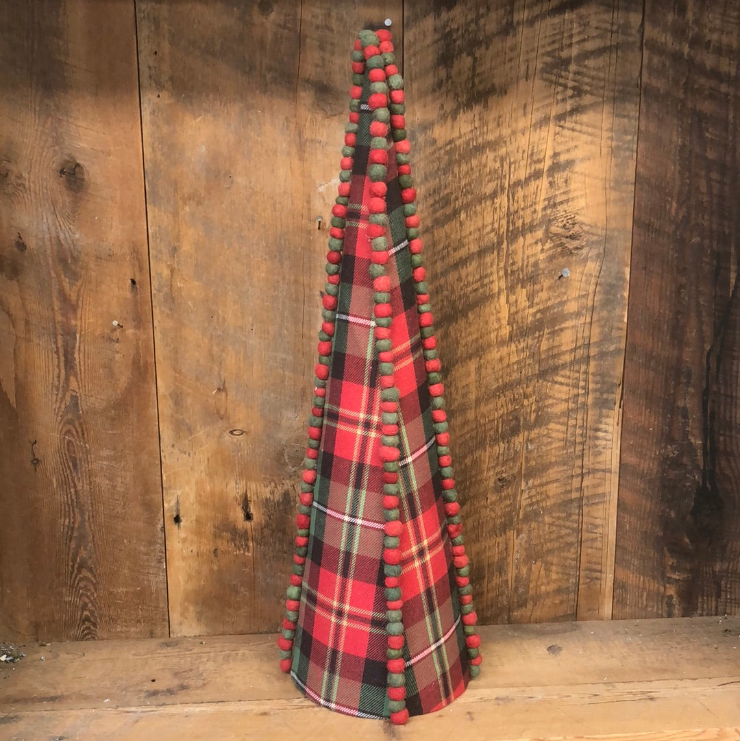 Plaid PomPom Cone Topiary Large