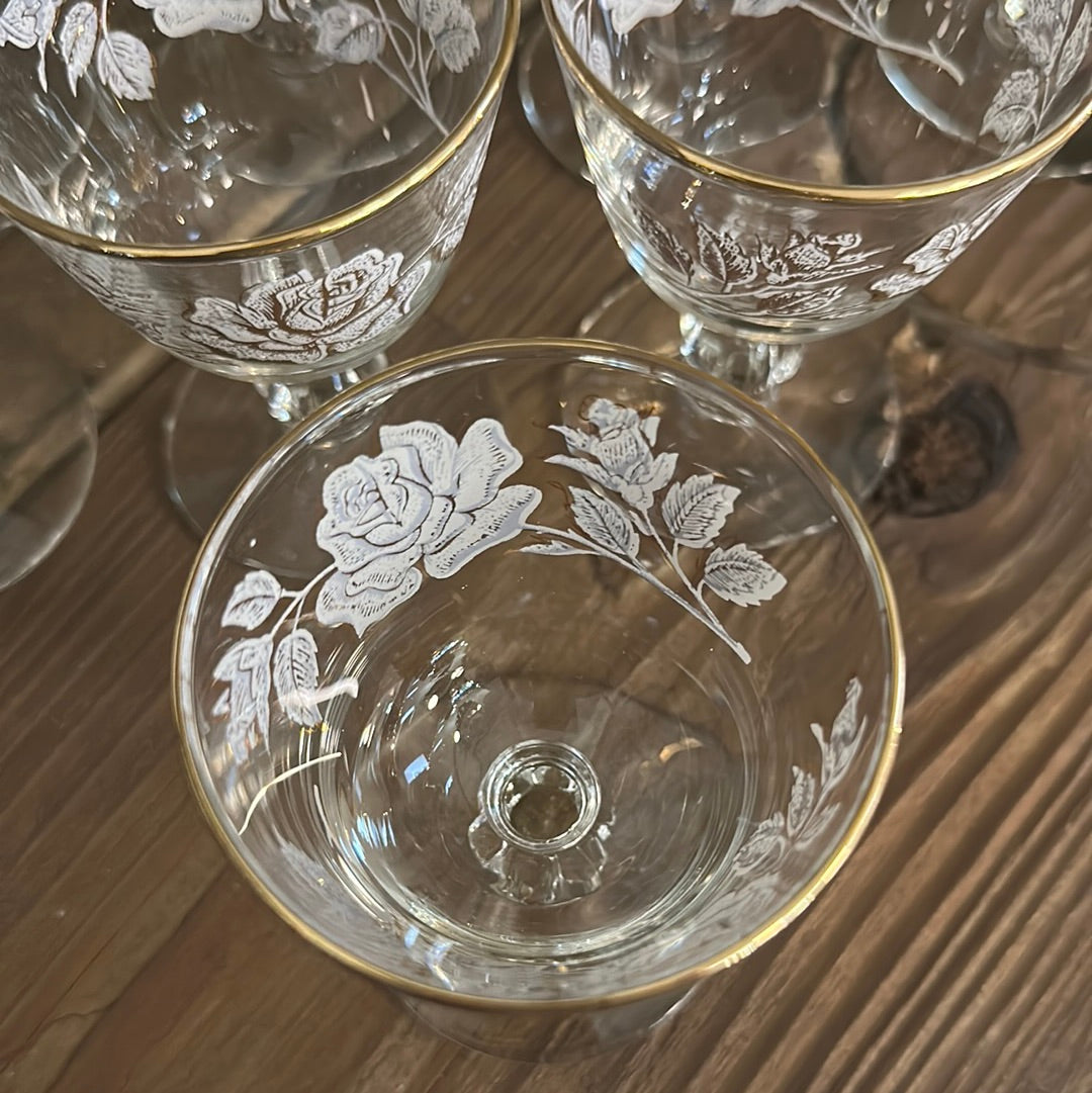 Libbey Rose Bouquet Glasses Cordial Stemware Set of Eight