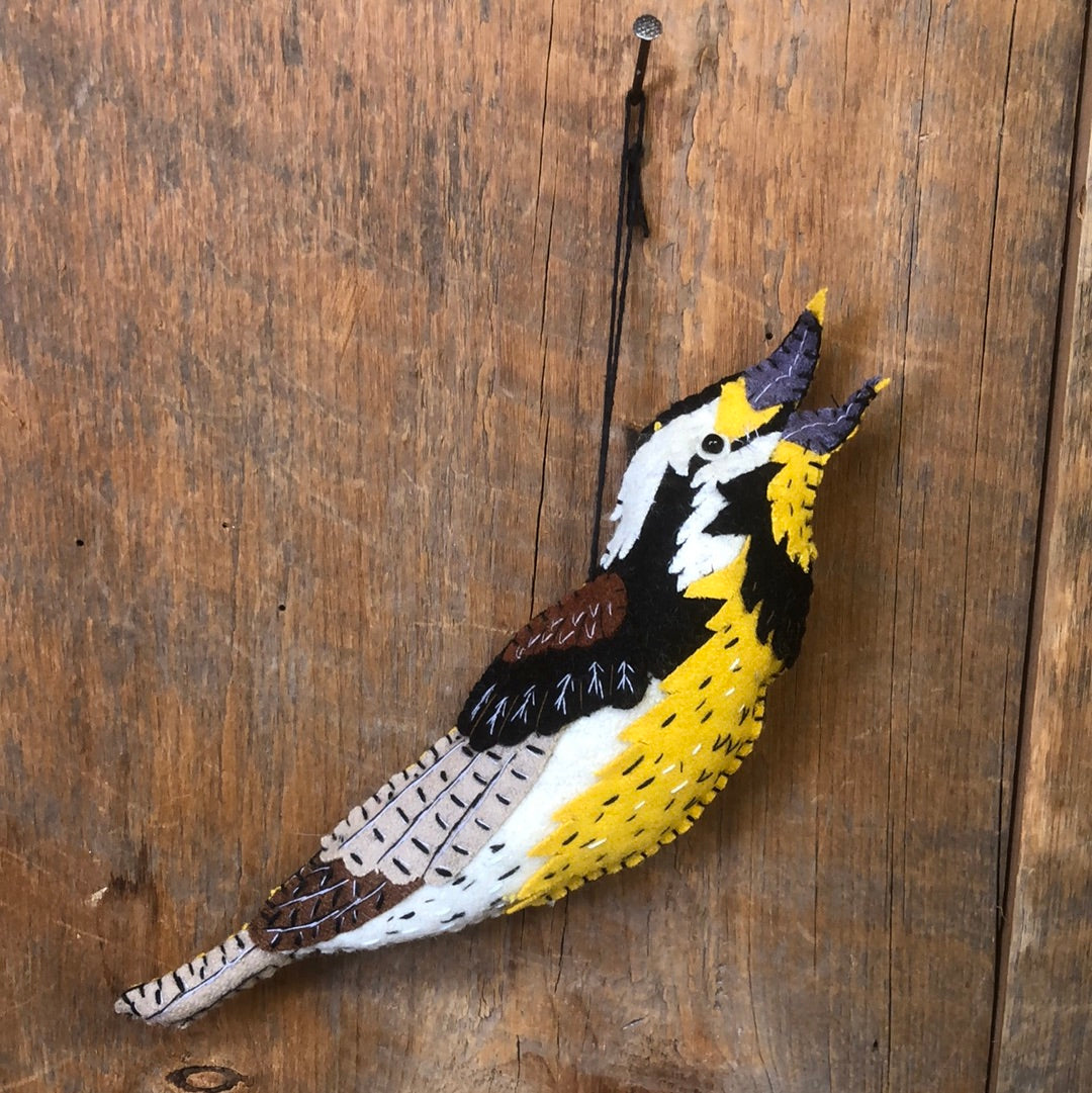 Embroidered Felt Eastern Meadowlark Ornament