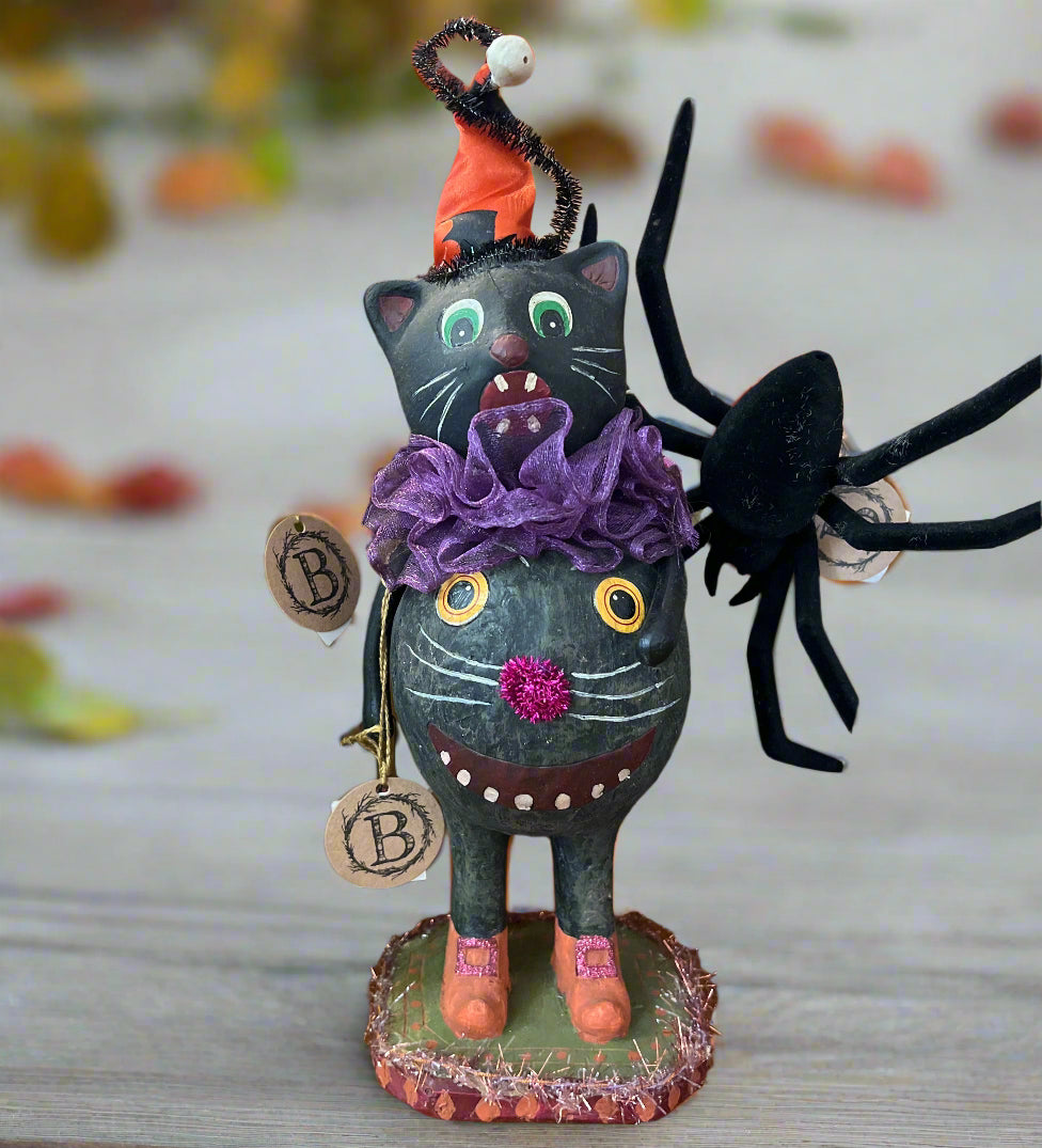 Folk Art Festive Halloween Cat Statue