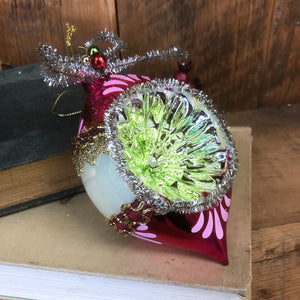 Vintage Tinsel Glass Pearl Pink Ornament