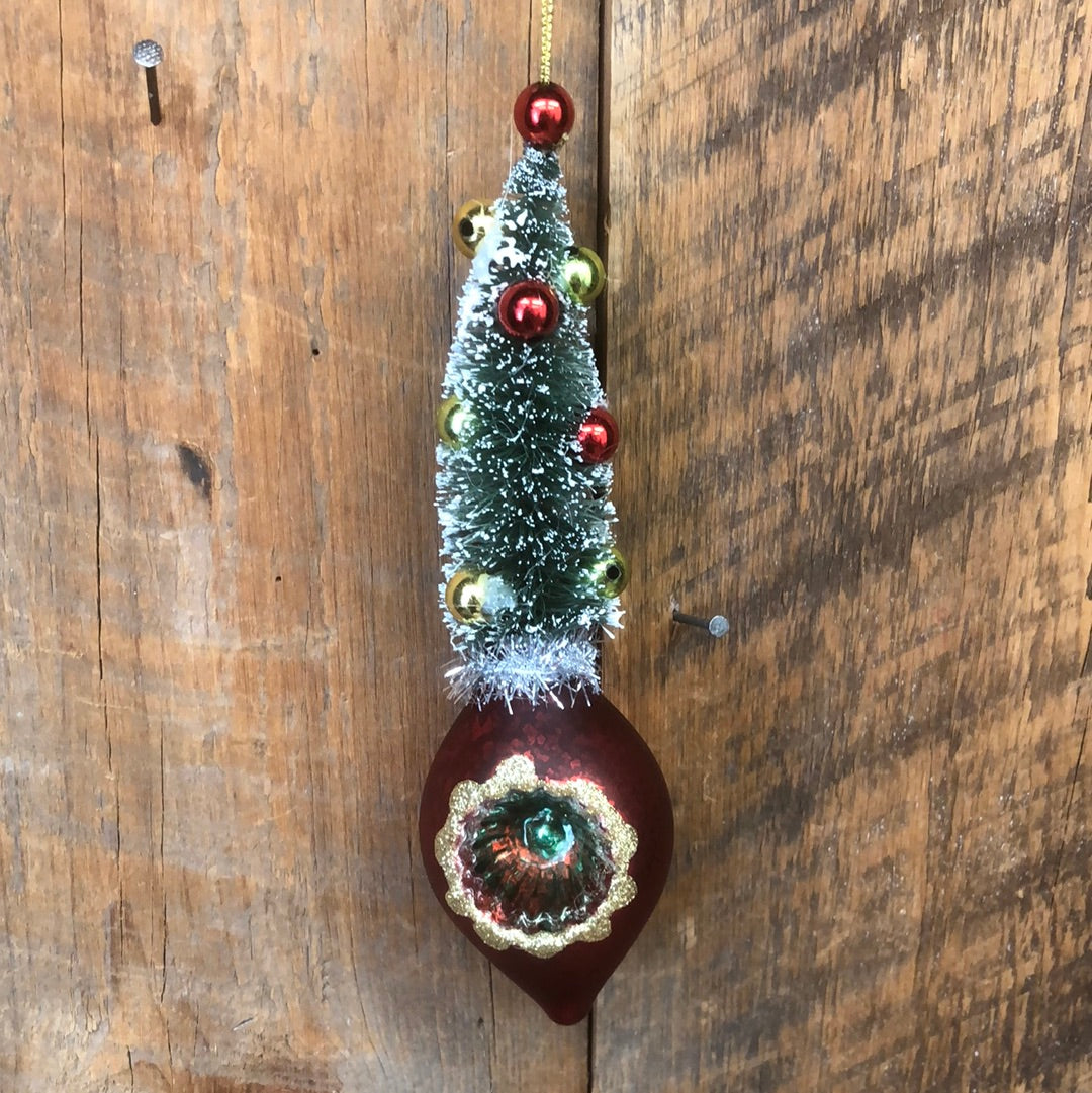 Retro Bottle Brush Tree Red Ball Ornament