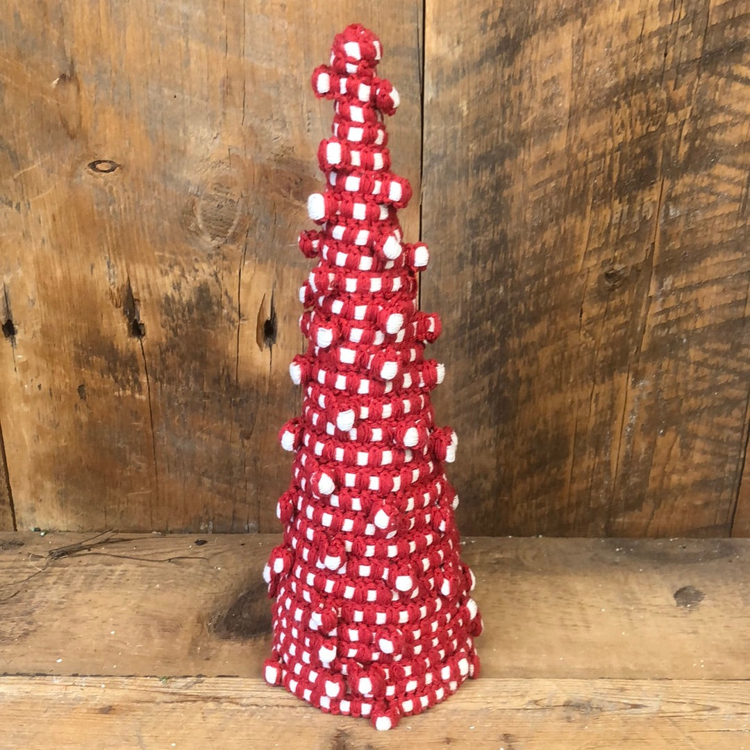 Cord Cone Red White Topiary Varies by Size