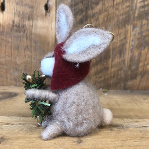 Felt Christmas Bunny with Red Gnome Hat Ornament