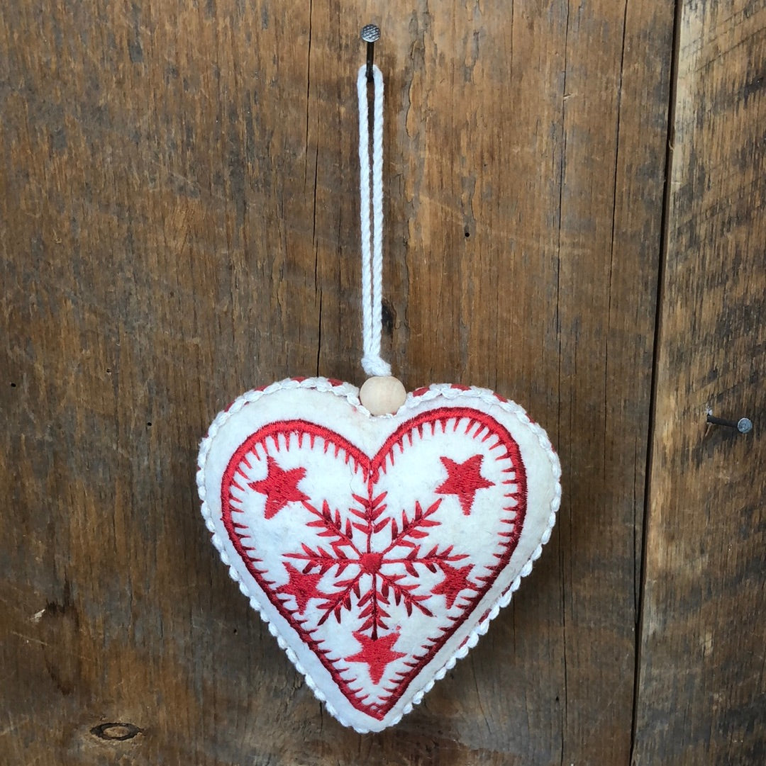 Embroidered Felt Snowflake Heart Ornament