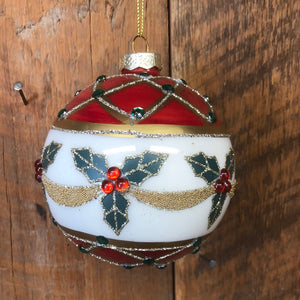 Faberge Glass Holly Ball Ornament