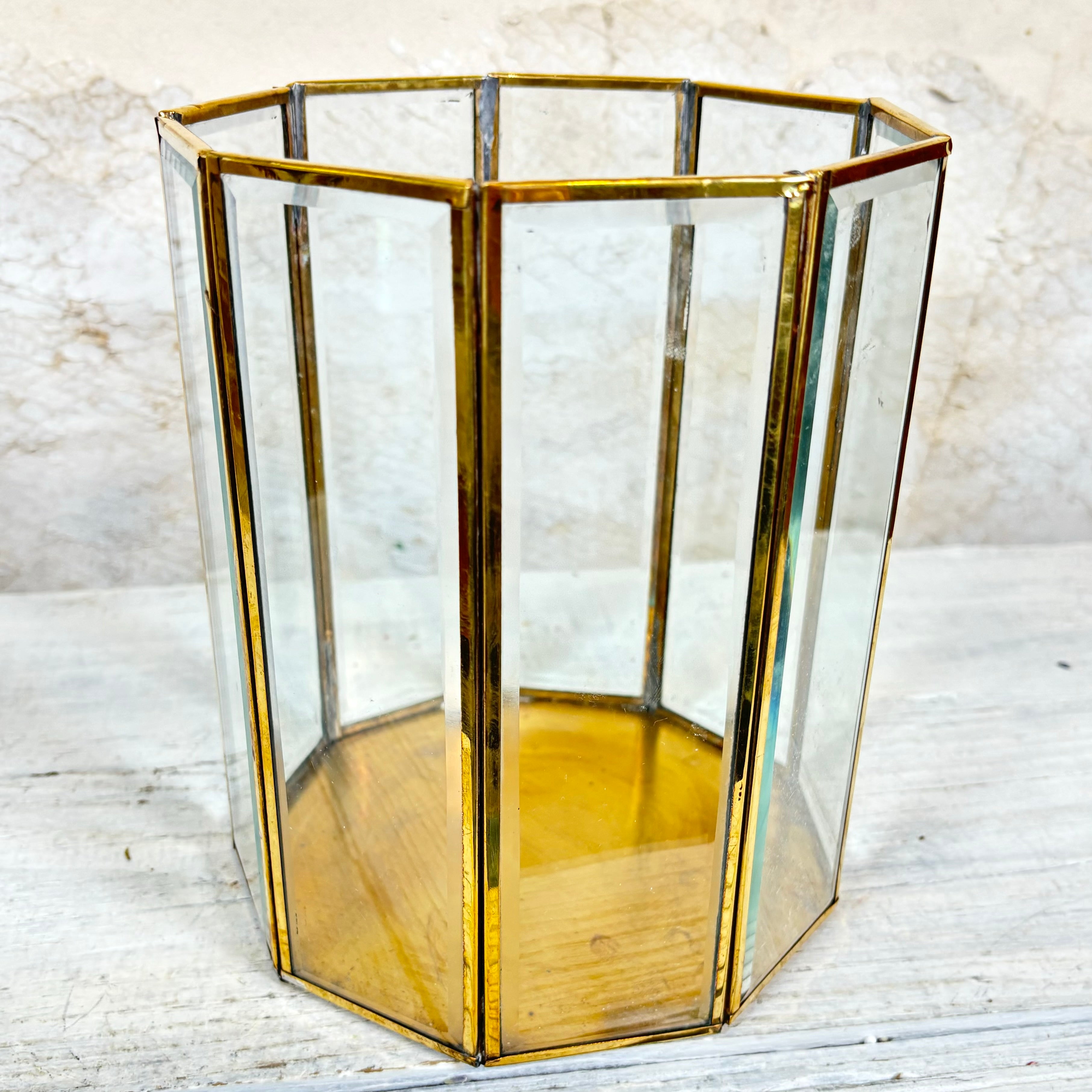 Glass Metal Vase Nine Sided Medium