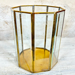 Glass Metal Vase Nine Sided Medium