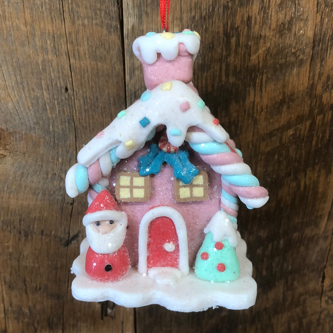 Clay Gingerbread House Ornament Pink