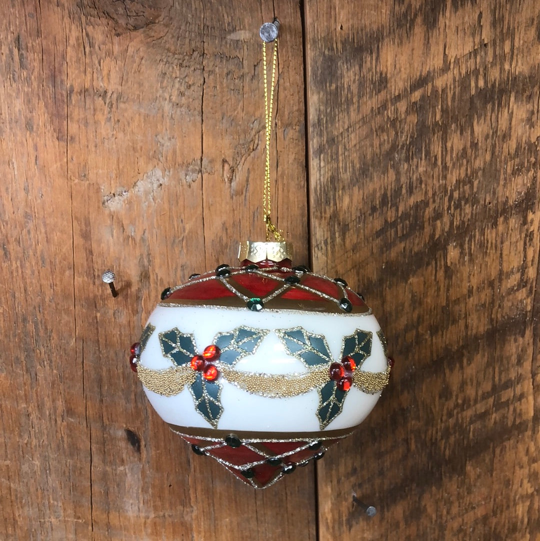 Faberge Glass Holly Top Ornament