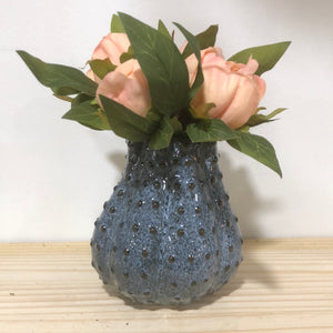 Blue Glazed Dotted Pumpkin Vase