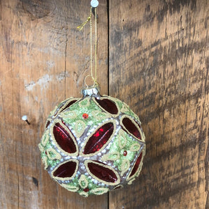 Mercury Glass Geo Beaded Floret Ball Ornament