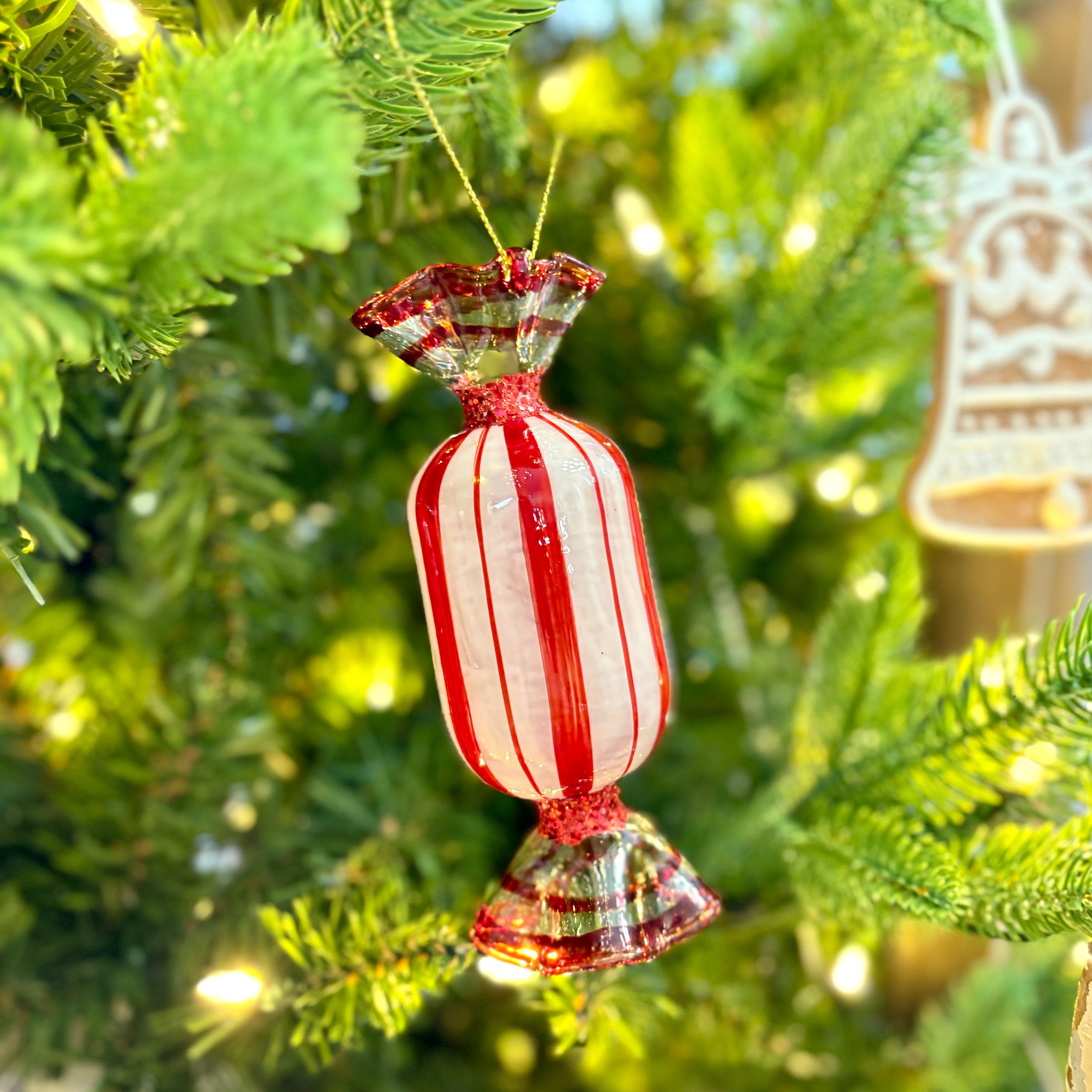 Long Peppermint Glass Candy Ornament