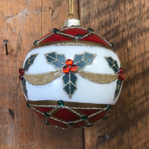 Faberge Glass Holly Ball Ornament