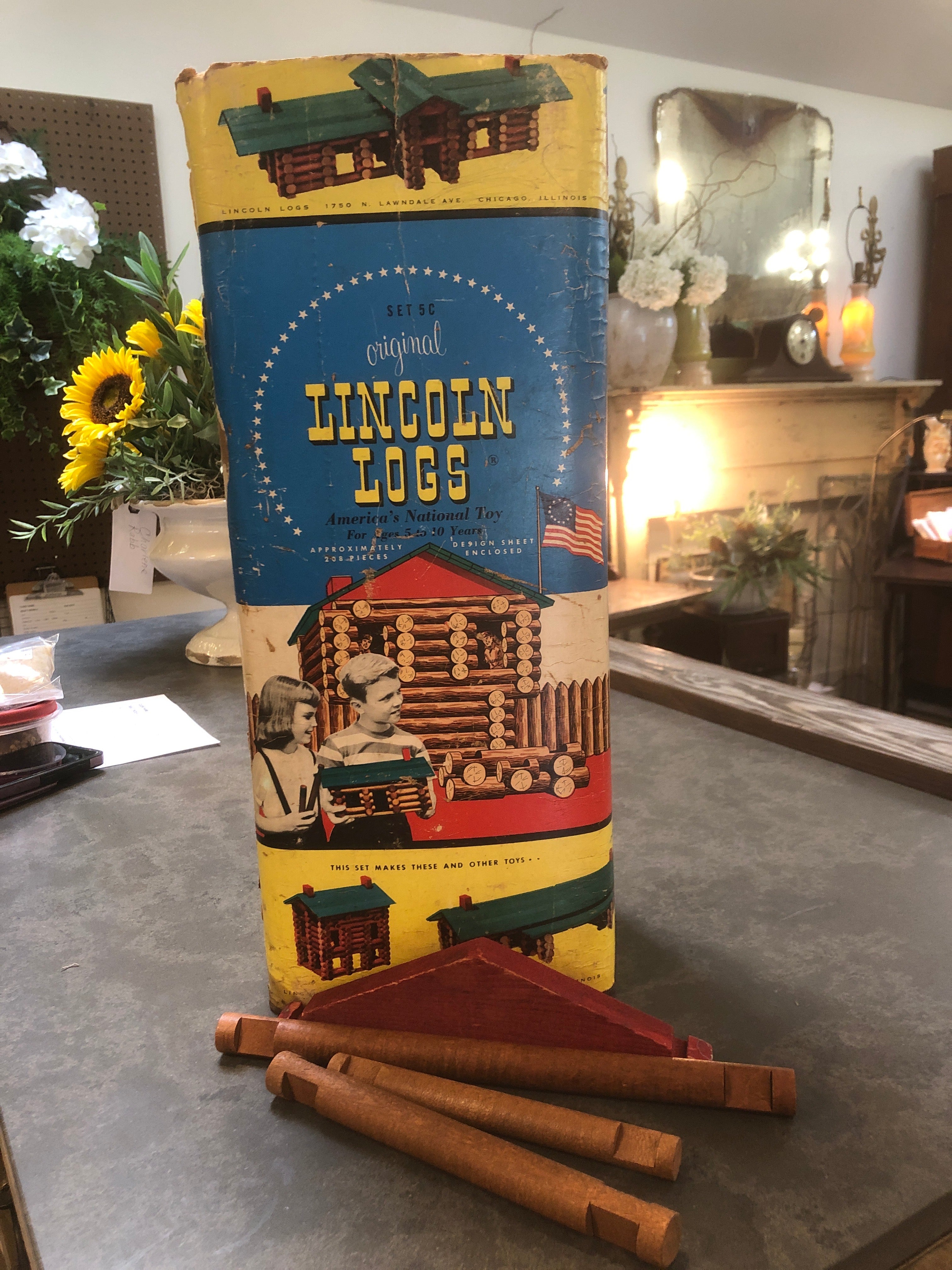 Vintage Lincoln Logs in Original Can