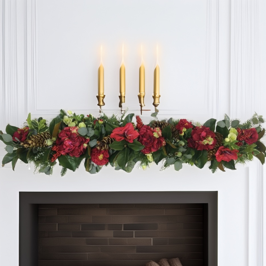 Red Hydrangea, Amaryllis and Camellia Garland