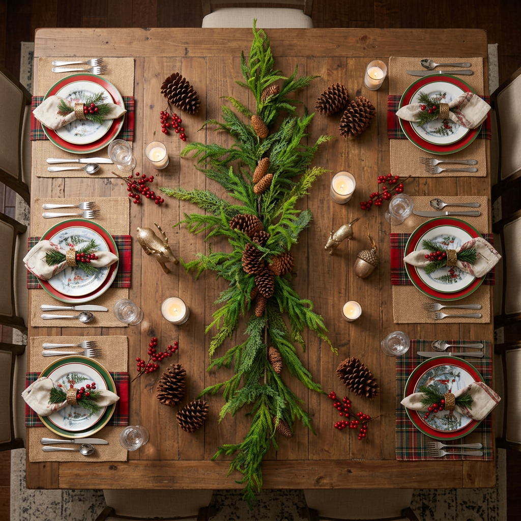 54" Woodland Evergreen Pinecone Center Swag