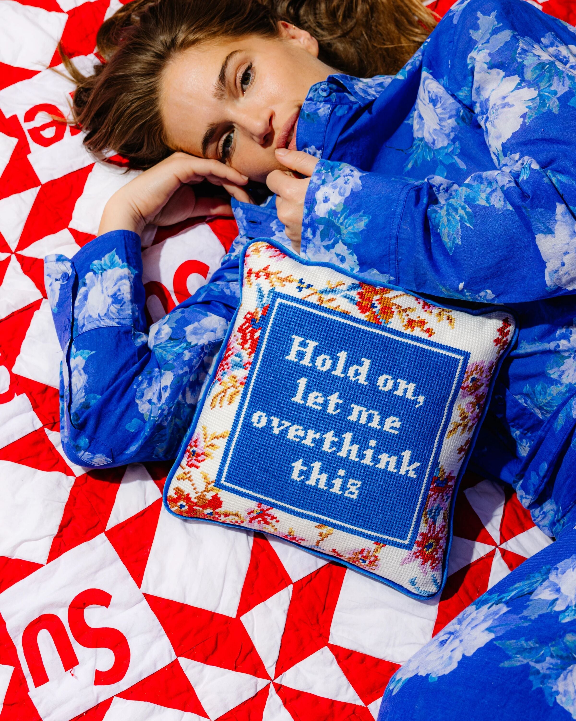 "Overthink" Needlepoint Pillow